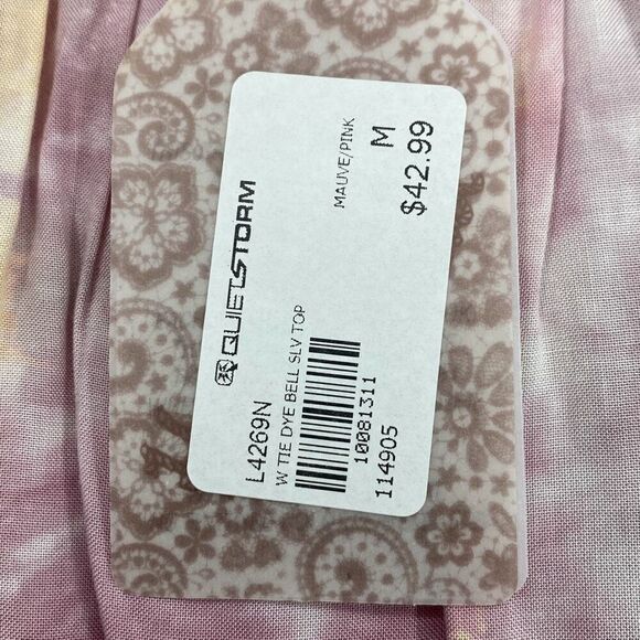 Hem & Thread Tie‎ Dye Bell Sleeve Swing Top Off Shoulder Mauve Pink M New - Picture 5 of 10